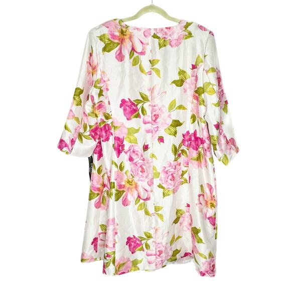 Danillo Woman Floral Textured Satin Long Blazer 3/4 Sleeve Button Up Elegant 20W - Picture 2 of 14